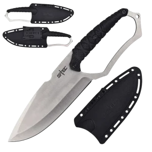 S-TEC - 10″ Silver Vortex Edge Fixed Blade Knife w/ ABS Sheath