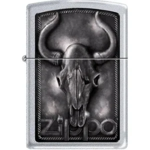 Zippo Lighter - Bull Skull Satin Chrome