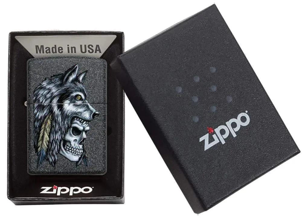 Zippo Lighter - Wolf Skull Feather Design - Image 2