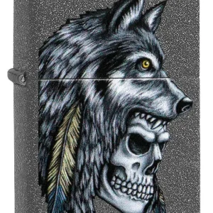 Zippo Lighter - Wolf Skull Feather Design